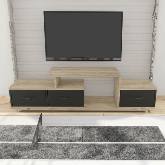 Modern TV stand TV cabinet entertainment center quick assembly of fastenersfolding fabric drawermetal light brown+ black