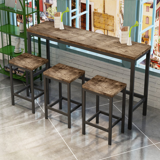 Modern Design Kitchen Dining Table Pub Table Long Dining Table Set with 3 Stools Easy Assembly Natural