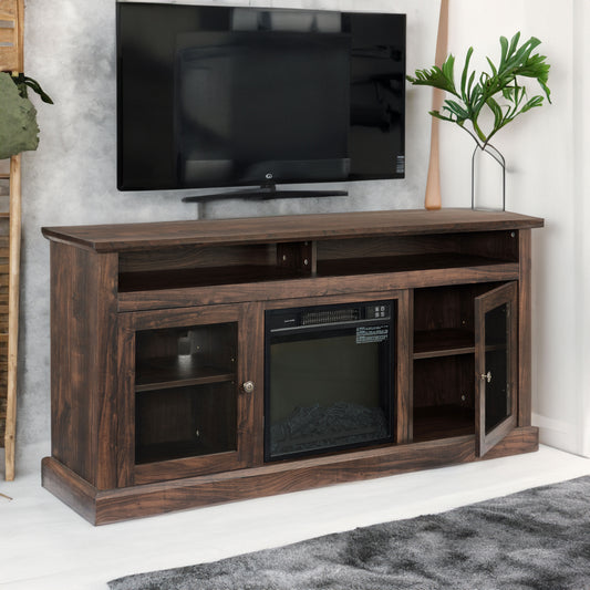 Contemporary TV Media Stand Modern Entertainment Console with 18" Fireplace Insert for TV Up to 65" with Open