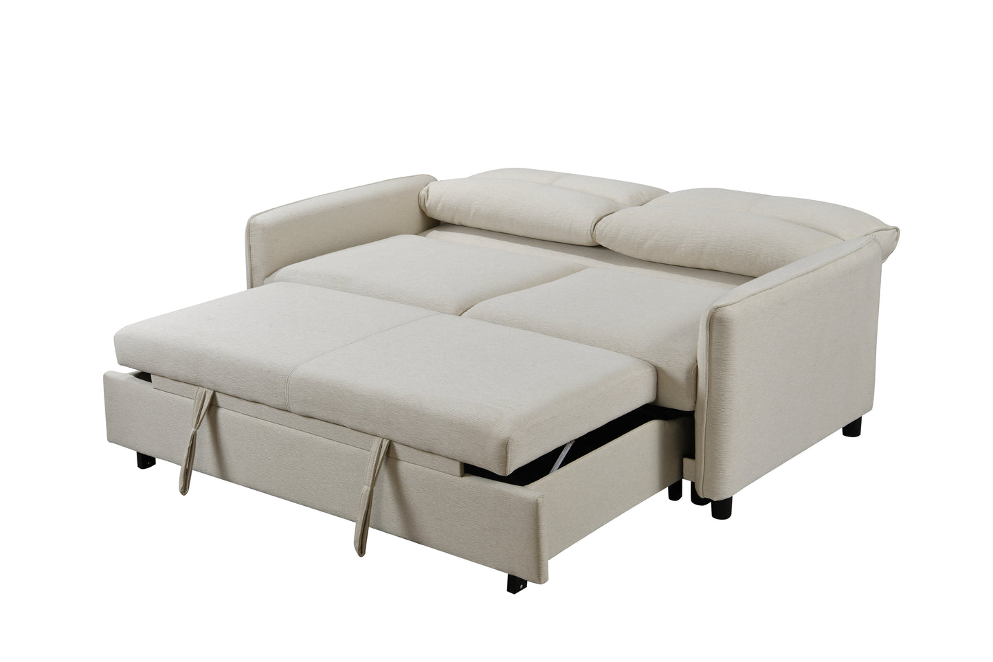 3 in 1 Convertible Sleeper Sofa Bed Modern Fabric Loveseat Futon Sofa Couch w/Pullout Bed Beige