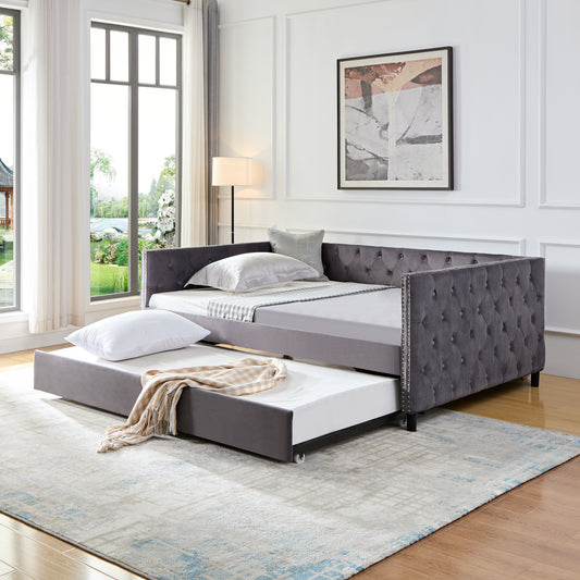 Sofa bed with wheels upgraded velvet upholstered sofa bed (gray,full,82.75"x58"x30.75")