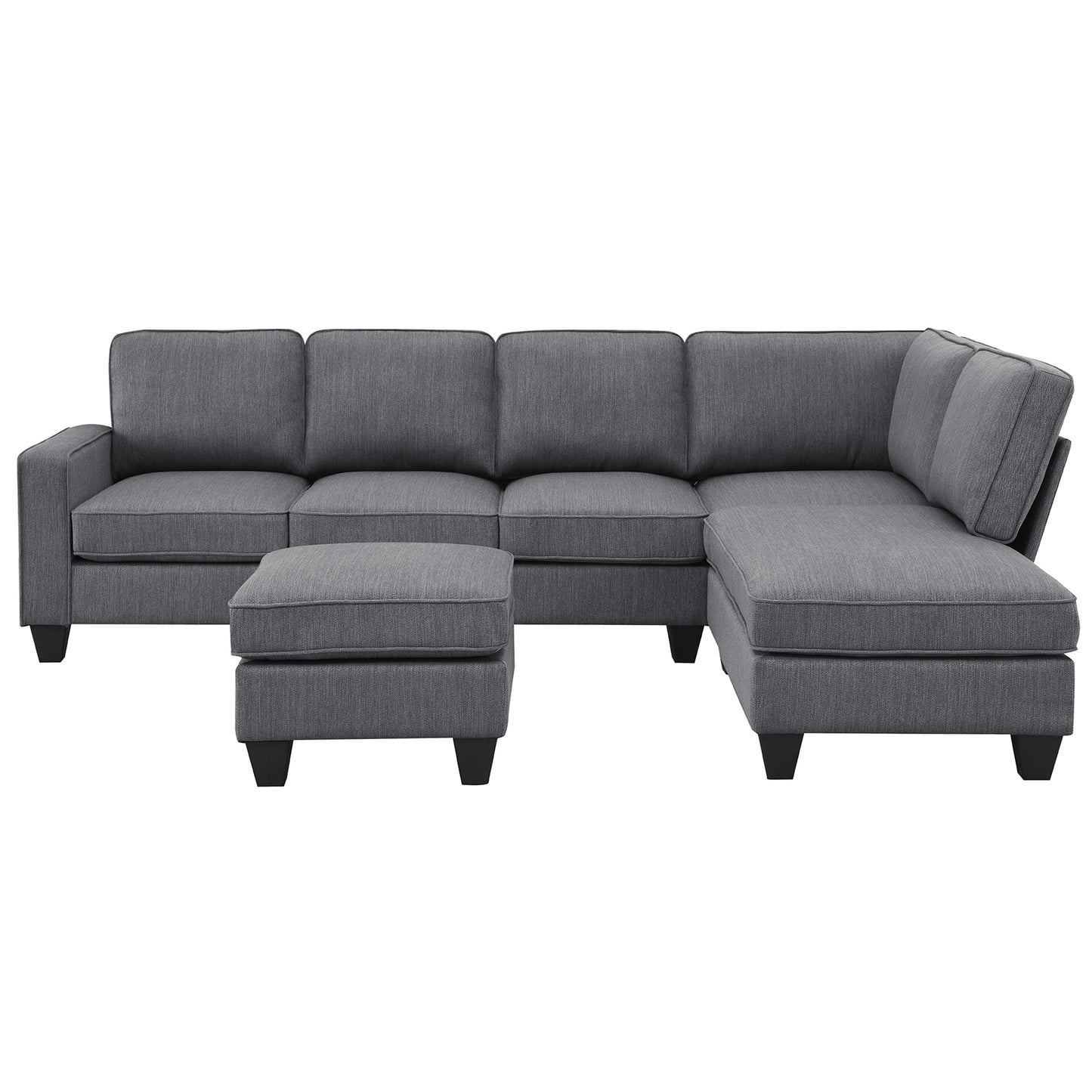 104.3*78.7" Modern L-shaped Sectional Sofa 7-seat Linen Fabric Couch Set with Chaise Lounge and Convertible Ottoman